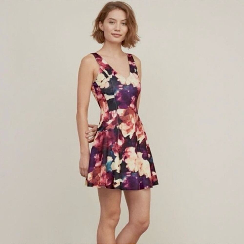 Abercrombie & Fitch Skater Scuba Mini Dress, Watercolor Floral Print, Size Small
